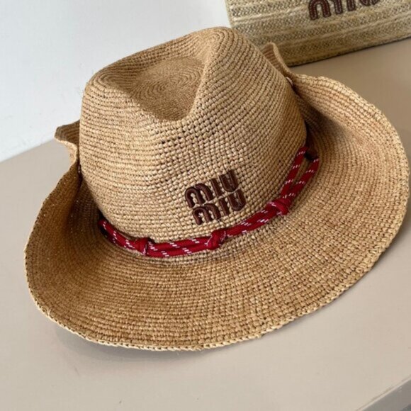 Miu Miu Tan and Red Cowboy Hat
